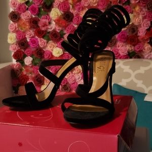 Black Velvet Wrap Around Heel